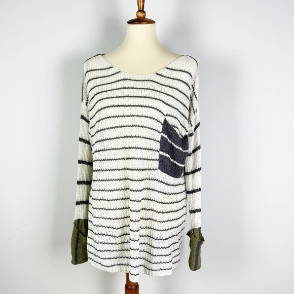 GiGiO USA striped knit sweater retro 90s y2k green off white Size Medium - Picture 1 of 5